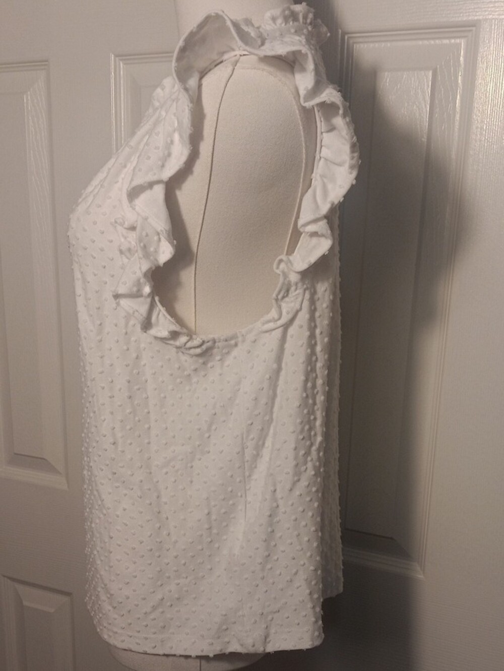 J. Crew White Swiss Dot V-Neck Ruffle-Cuff Cap Sleeve Top Size Large - Picture 5 of 10